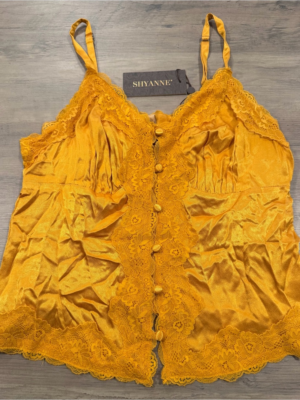 Shyanne Golden Mustard Satin Lace-Trim Camisole